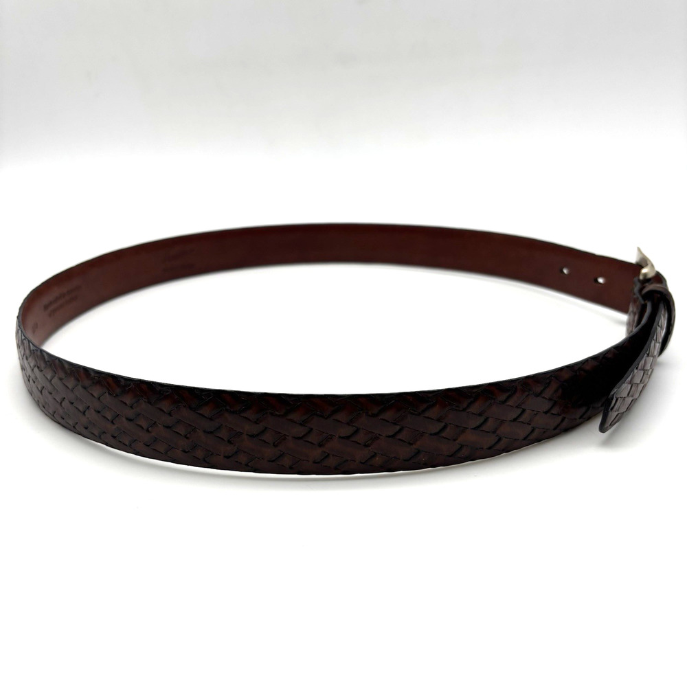 1970s Harris Prestige Brown Basketweave Leather Dress Belt 36 Handcrafted in USA - Picture 6 of 13